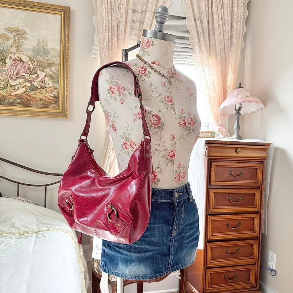 Y2K red faux‎ leather purse oversized shoulder bag